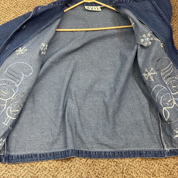 Vintage Karen Hart Womens Large Snowman Denim Jacket Winter GrandmaCore 90s - Picture 11 of 11